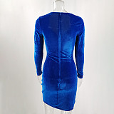 Autumn Velvet Long-sleeved High Waist Fishbone Ruffled Dress MS-1576