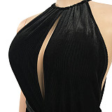 Women Sleeveless Solid Color High Cut Split Loose Jumpsuit BY-3737