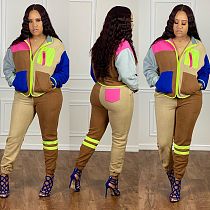 Color Block Splicing Long Sleeve Zipper Jacket Pants Tracksuit LSL-6407