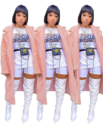 Winter Plush Long Sleeves Lapel Loose-fitting Cardigan Coat WSM-5213
