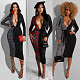Sexy Plaid Print Deep V Neck Long Sleeve Slim One-piece Dress CHY-1288