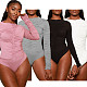 Women Sexy Long-sleeved High-waisted Pleated Bodysuit WY-6695