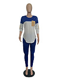 Women's Color Block Stitching Full Sleeve T-shirt Leggings Tracksuit LSD-8614