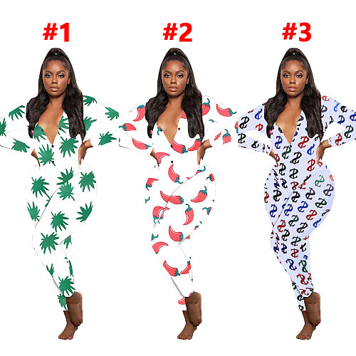Women Printed Long Sleeve Mid-waist Bodycon Pajamas Onesie SHD-9462