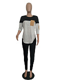 Women's Color Block Stitching Full Sleeve T-shirt Leggings Tracksuit LSD-8614