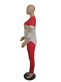 Women's Color Block Stitching Full Sleeve T-shirt Leggings Tracksuit LSD-8614