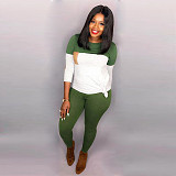 Women's Color Block Stitching Full Sleeve T-shirt Leggings Tracksuit LSD-8614