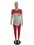 Women's Color Block Stitching Full Sleeve T-shirt Leggings Tracksuit LSD-8614