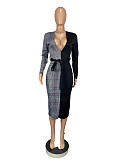 Sexy Plaid Print Deep V Neck Long Sleeve Slim One-piece Dress CHY-1288