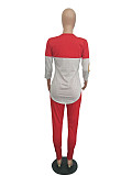 Women's Color Block Stitching Full Sleeve T-shirt Leggings Tracksuit LSD-8614