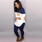 Women's Color Block Stitching Full Sleeve T-shirt Leggings Tracksuit LSD-8614