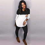Women's Color Block Stitching Full Sleeve T-shirt Leggings Tracksuit LSD-8614