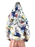Winter Graffiti Print Long Sleeve Hooded Cotton-padded Jacket OSM-4558