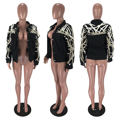 Autumn Woven Ribbon Long Sleeve Cardigan Dark Jacket BNY-7142