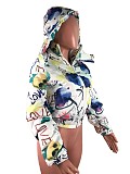 Winter Graffiti Print Long Sleeve Hooded Cotton-padded Jacket OSM-4558