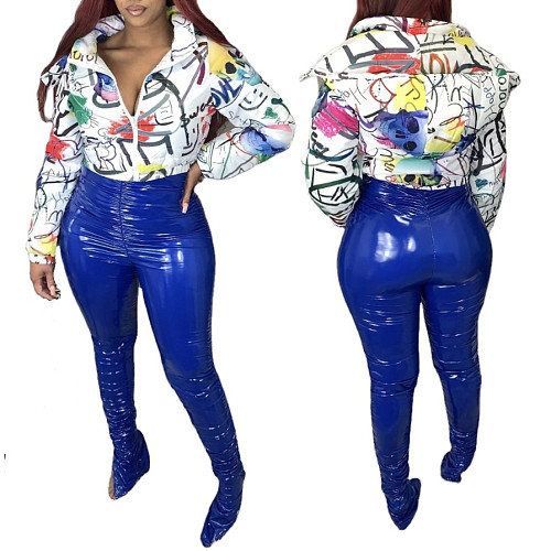 Winter Graffiti Print Long Sleeve Hooded Cotton-padded Jacket OSM-4558