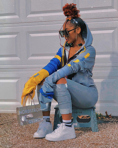 Street Print Women Long Sleeve Loose Hoody Streetwear Hoodies BER-8049