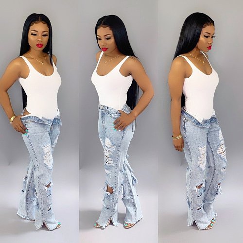 Women High Waist Ripped Skinny Streetwear Denim Pants HSF-2062