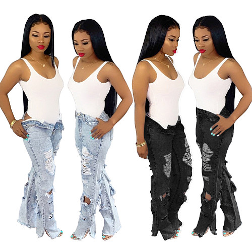 Women High Waist Ripped Skinny Streetwear Denim Pants HSF-2062