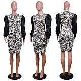 Sexy Leopard Print Round Neck Long Sleeve Slim Waist Dress WY-6680
