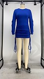 Solid Color Long-sleeved Round Neck Drawstring Bodycon Dress XMY-9278