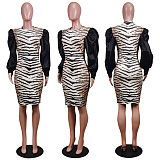 Sexy Leopard Print Round Neck Long Sleeve Slim Waist Dress WY-6680