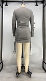 Solid Color Long-sleeved Round Neck Drawstring Bodycon Dress XMY-9278