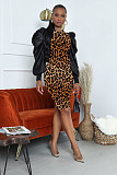 Sexy Leopard Print Round Neck Long Sleeve Slim Waist Dress WY-6680