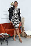Sexy Leopard Print Round Neck Long Sleeve Slim Waist Dress WY-6680