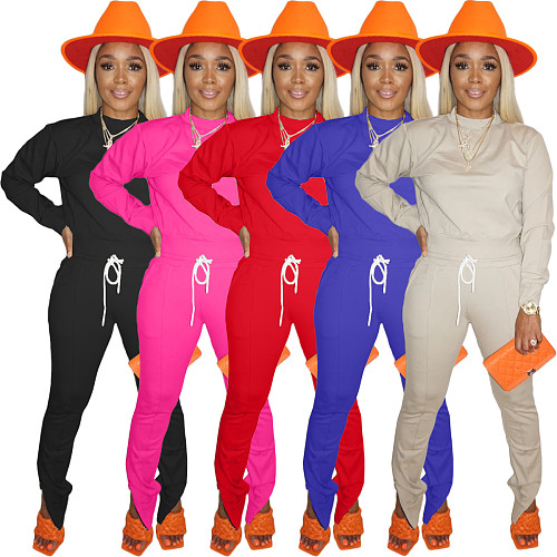Women Long Sleeve T Shirt Top Leggings Pants Two Piece Set XMY-9274