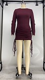 Solid Color Long-sleeved Round Neck Drawstring Bodycon Dress XMY-9278