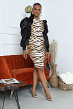 Sexy Leopard Print Round Neck Long Sleeve Slim Waist Dress WY-6680