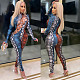 Snake Print Bodycon Long Sleeve Hollow Out Laced Jumpsuits CHY-1298