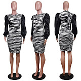 Sexy Leopard Print Round Neck Long Sleeve Slim Waist Dress WY-6680