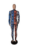 Snake Print Bodycon Long Sleeve Hollow Out Laced Jumpsuits CHY-1298