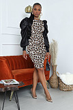 Sexy Leopard Print Round Neck Long Sleeve Slim Waist Dress WY-6680