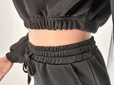 Winter Solid Long Sleeve Crop Top Pants Sportwear Matching Set WSM-5211
