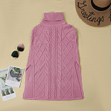 Winter Solid Color Sleeveless Loose-fitting Turtleneck Sweater FSX-252