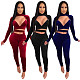 Velvet Irregular Hollow Out Deep V Long Sleeve Leggings Suit DY-6635