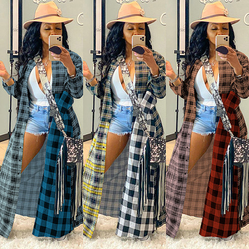 Vintage Plaid Patchwork Long Sleeve Soft Shirts Long Coat GLS-8082