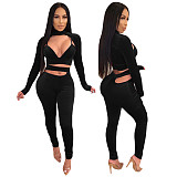 Velvet Irregular Hollow Out Deep V Long Sleeve Leggings Suit DY-6635