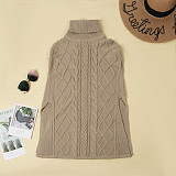 Winter Solid Color Sleeveless Loose-fitting Turtleneck Sweater FSX-252