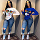 Cartoon Positioning Printed Long Sleeve Round Neck T-shirt BGN-132