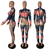 Christmas Printed Long Sleeve Hollowed-out Band Jumpsuit DY-6636