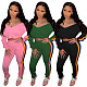 Sides Ribbon Stitching Long Sleeve Crop Top Skinny Pants Set OYF-8239