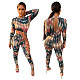 Christmas Printed Long Sleeve Hollowed-out Band Jumpsuit DY-6636
