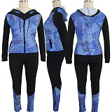 Long Sleeve Zipper Hooded Coat Legging Pants Two Piece Outfits TE-3541