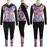 Long Sleeve Zipper Hooded Coat Legging Pants Two Piece Outfits TE-3541