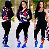 Long Sleeve Zipper Hooded Coat Legging Pants Two Piece Outfits TE-3541