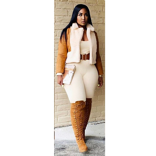Winter Fur Stitching Cotton Long Sleeve Warm Outerwear Jacket MDF-5195